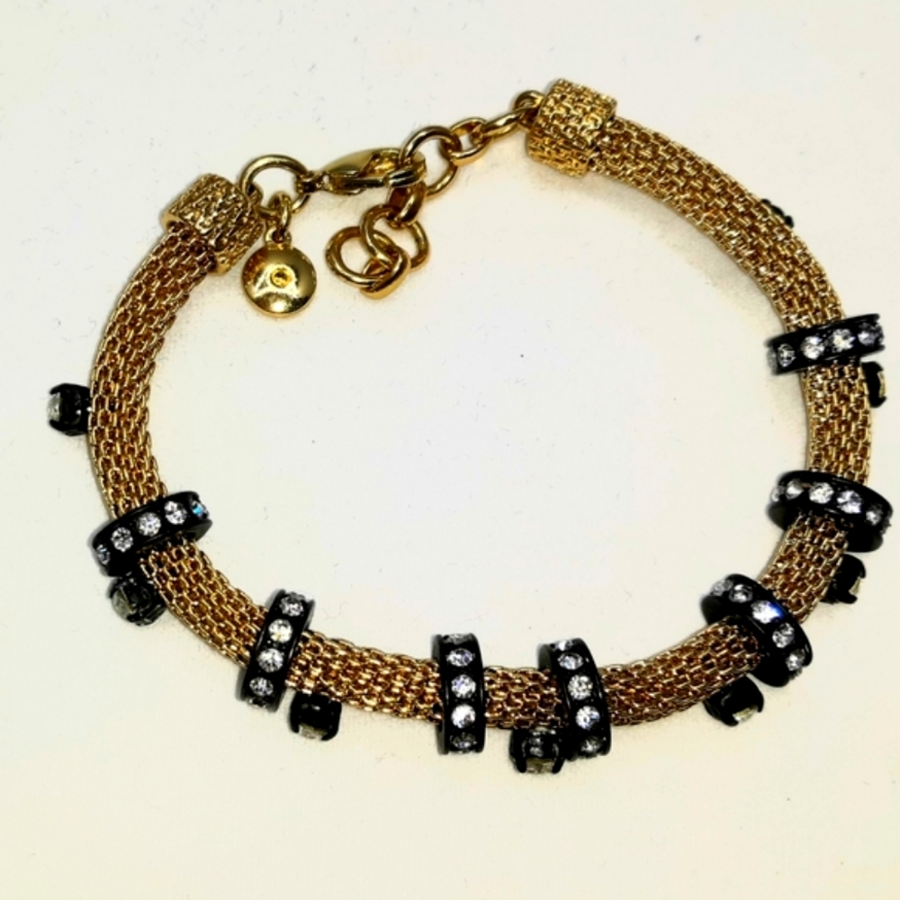 JCrew Goldtone Tube Mesh Bracelet W/Crystal Slider